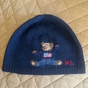 Ralph Lauren Kids Navy Beanie with Bear Motif
